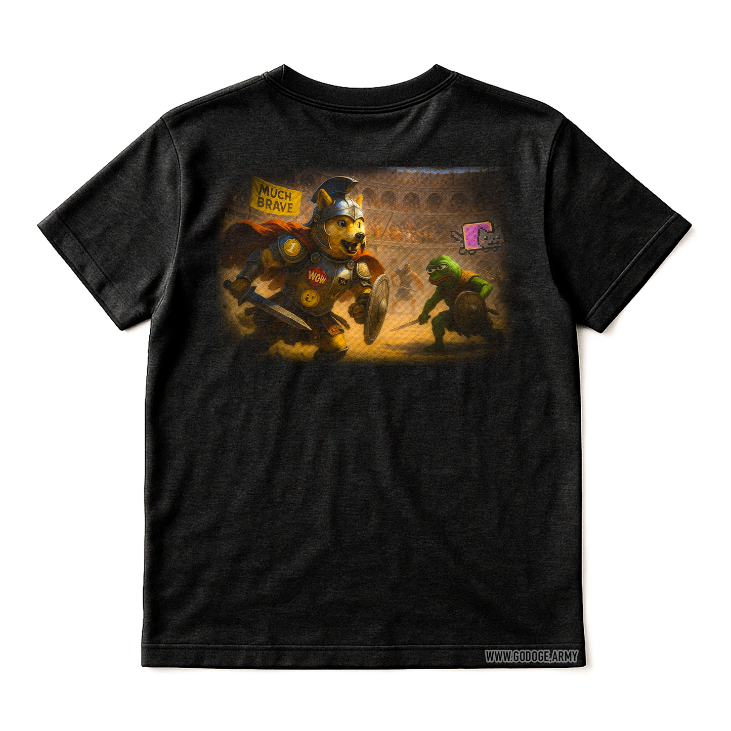 Doge-Gladiator Arena Tee – “Meme Coliseum Showdown”